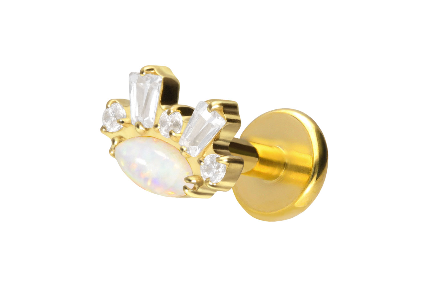 Titan Labret Piercing mit Push Fit SYNTHETISCHER OPAL + KRISTALLE